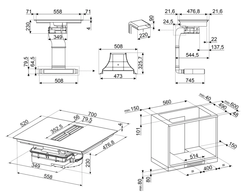 Аспириращи Плотове Аспириращ индукционен плот Smeg HOBD472D